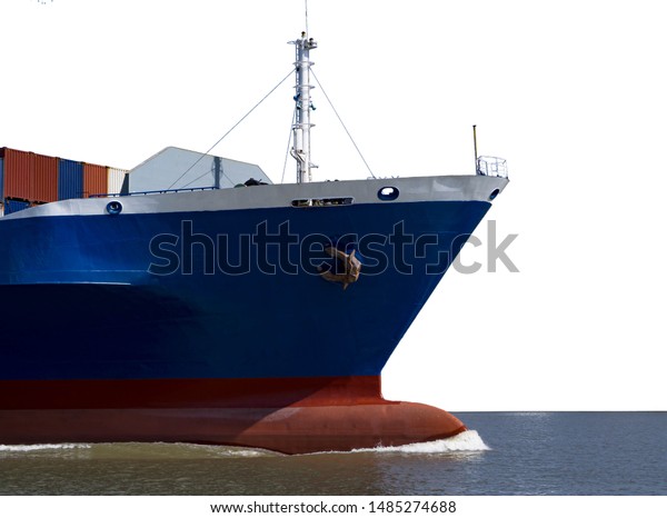 Ship\'s bow, Container Cargo ship on white\
background for maritime freight\
concept