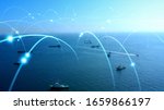 Ships and communication network concept. maritime traffic.