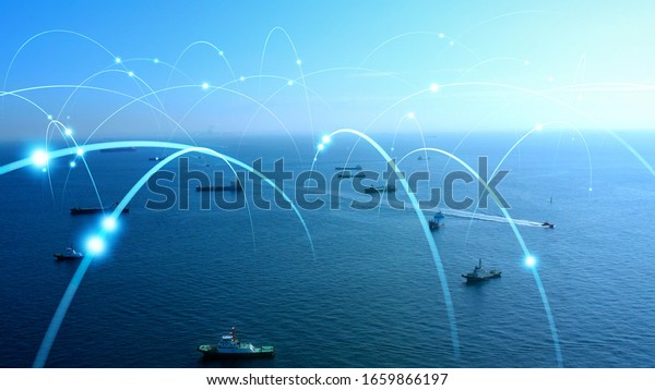 Ships and communication network concept.\
maritime traffic.