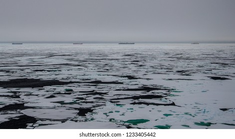 Ships Convoy In Arctic