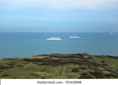 Ships Cruise The English Channel. Calais, France.