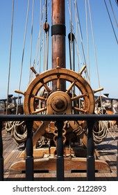 ship's helm / captain's wheel on a tall sailing ship