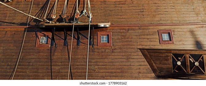 Ship's Hull Detail. Port Side Of The Galleon