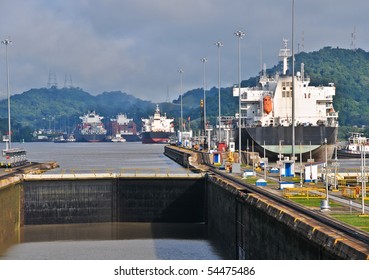 Ships Leaving The Panama Channel Lock