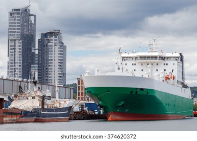 Ships Near The Pier In The Port Of Gdynia, Poland.