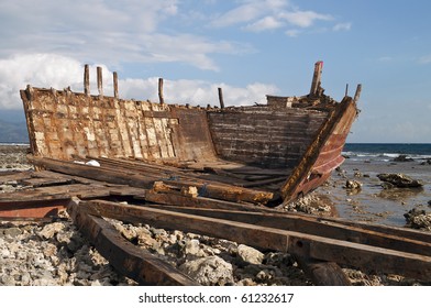 Shipwreck detail during a low tide time in shoreline