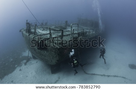 Shipwreck diving underwater