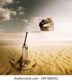 Shipwreck With A Lost Anchor In The Desert