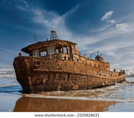 Shipwreck on the beach in the Namib desert