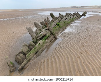 Shipwreck on Blackpool beach at Anchorsholme near to Cleveleys