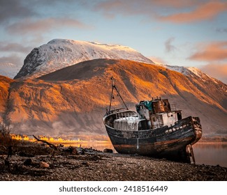 Shipwreck on the shore of Loch Linnhe.