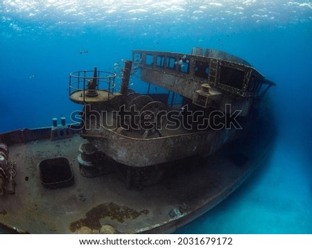 Shipwreck in a sand bottom (Kittiwake, Grand Cayman, Cayman Islands in 2012)