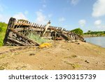 Shipwreck of the Sea Helen Blake Lifeboat on a beach in Wexford Ireland. 9 men were killed 21 Feb 1914 while rescuing a Mexican crew.