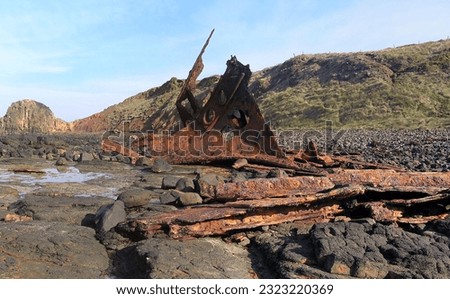 Shipwreck of SS Speke. The ship ran aground close to Kitty Miller Bay in 1907.