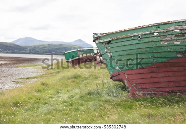 Shipwrecked Fishing Boats Magheroarty Beach County Stock Photo