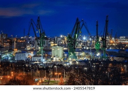 Shipyard areas in Gdansk at dawn. Poland