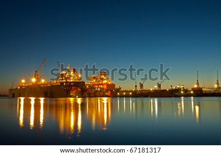 Shipyard in riga at sunset time