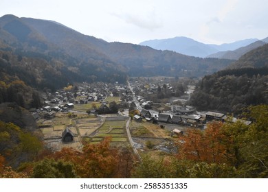 Shirakawago, historical rural village, valley, thatched roof houses