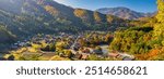 Shirakawago village Gifu Japan panorama, Historical Japanese traditional Gassho house at Shirakawa village in autumn foliage season