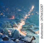 Shirakawago village light up festival in winter, Gifu, Chubu, Japan