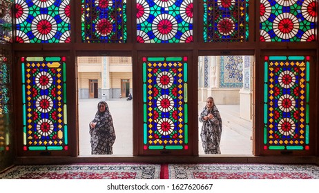 Shiraz, Iran - May 2019: Islamic architecture of Shah-e-Cheragh Shrine and mausoleum, Shiraz, Iran .