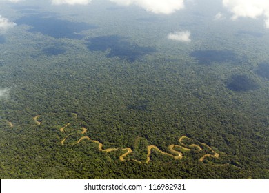 The Shiripuno River In The Ecuadorian Amazon From The Air