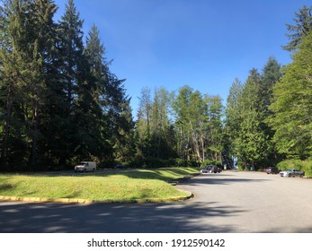 Shirley, BC - French Beach Provincial Park, Campground Parking Lot On West Coast Road At Vancouver Island. BC Park With Tables And Benches, Playground And Beach Access. 