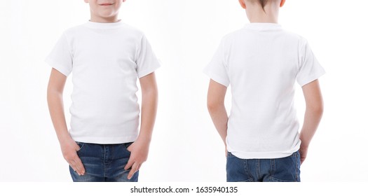 Shirt design and fashion concept - closeup of young man, teen in blank black tshirt front and rear isolated. Mock up template for design print - Shutterstock ID 1635940135