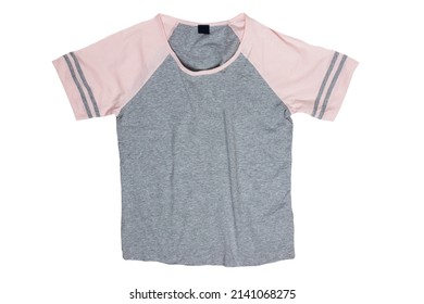 Shirt Isolated. Close-up Of Gray Pink Female Nightwear Summer Top Or Shirt Isolated On A White Background. Fashionable Night Wear Or Nighties,