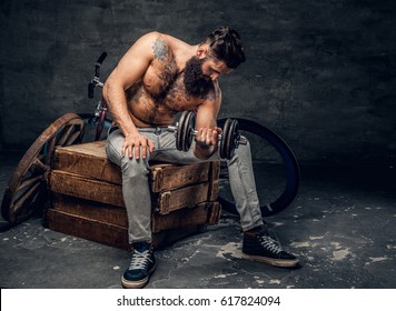 Shirtless Bearded Male Tattooed Torso Sits Stock Photo Shutterstock