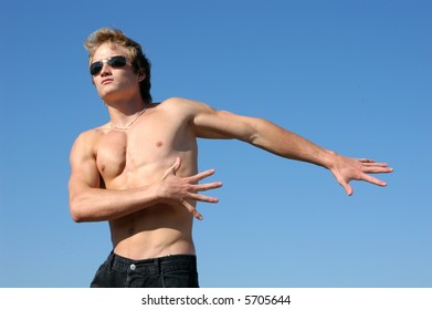 Shirtless Muscular Man Holding His Hands Stock Photo Shutterstock