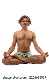 Shirtless Young Man Meditating In Lotus Pose