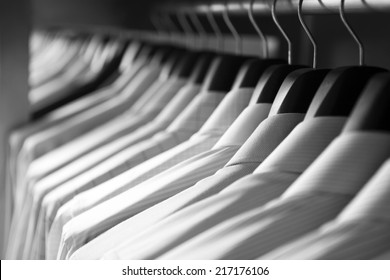 Shirts Hanging Stack On Rack,close Up 