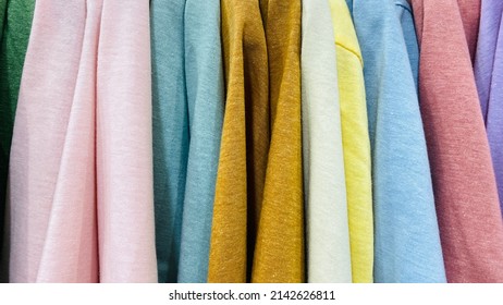 Shirts, Polo Shirts, Colorful Polo Shirts Hanging In Collections Easy To Choose And Use. Close Up.