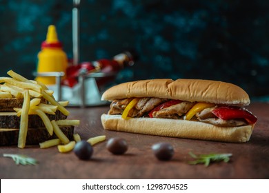 Shish Tawook Sandwich With Fries And Olives