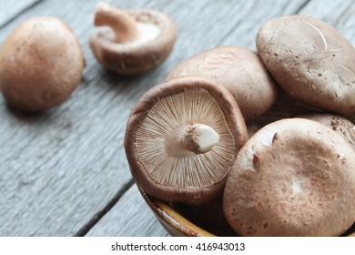 Shitake Mushroom On Wood Background