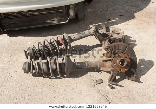 shock\
absorbers removed from the old car for\
parts