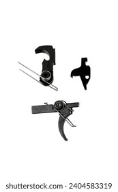 Shock trigger for gun isolate on white background. Gun trigger. Repair spare part.