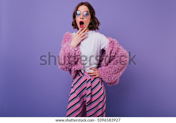 Shocked European Girl White Tshirt Pink Stock Photo Edit Now