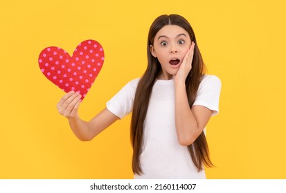 Shocked Kid With Love Romantic Gift. Sweetheart. Valentines Sale.