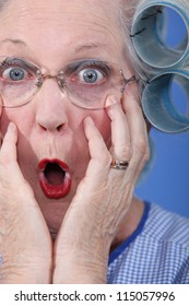 Shocked Old Lady Wearing Hair Rollers