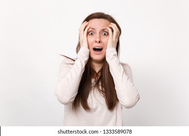 Shocked Scared Young Woman Light Clothes Stock Photo (Edit Now) 1333589078