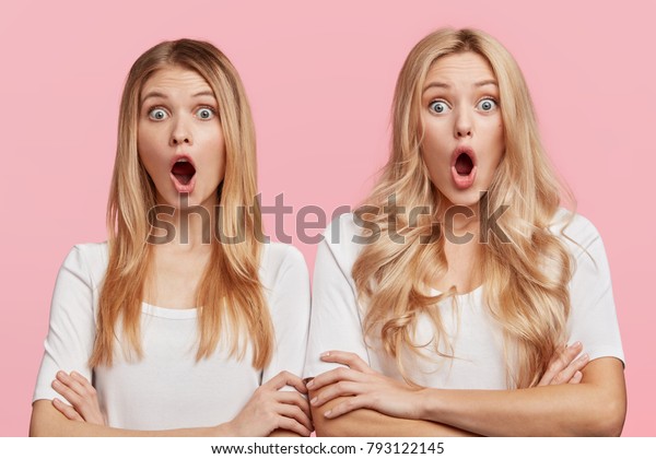 Shocked Stupefied Cute Female Students Groupmates Stock Photo 793122145 