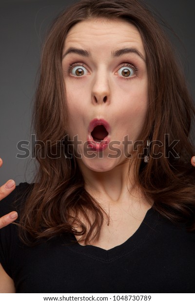 Shocked Surprised Girl Screaming Covering Mouth Stock Photo 1048730789 ...