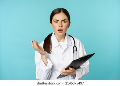 Shocked Woman Doctor Reacting Worried Frustrated Stock Photo Shutterstock