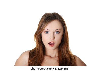 Shocked Woman Portrait Over White Background Stock Photo 178284656 ...