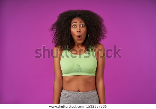 Shocked Young Dark Skinned Lady Curly Stock Photo Edit Now