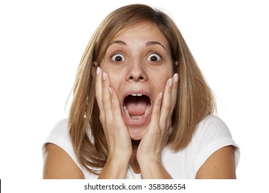 shocked young woman without make-up