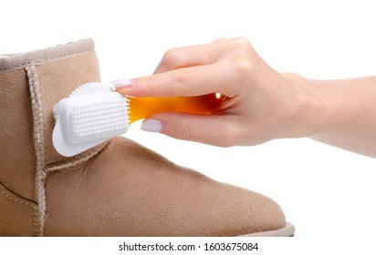 Shoe Brush For Cleaning Suede Leather Shoes On White Background Isolation