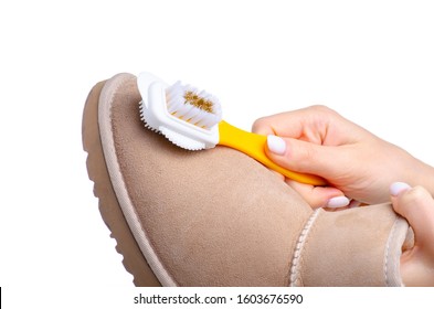 Shoe Brush For Cleaning Suede Leather Shoes On White Background Isolation